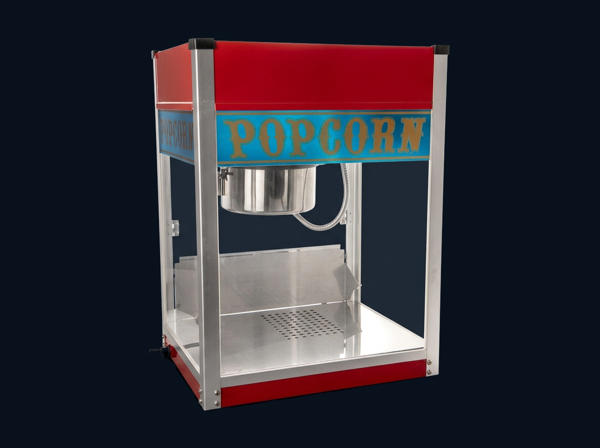 Professionele bioscoop popcornmachine huren voor feest en catering bij een opblaasbare partytent of discotent van Clubinjetuin.nl