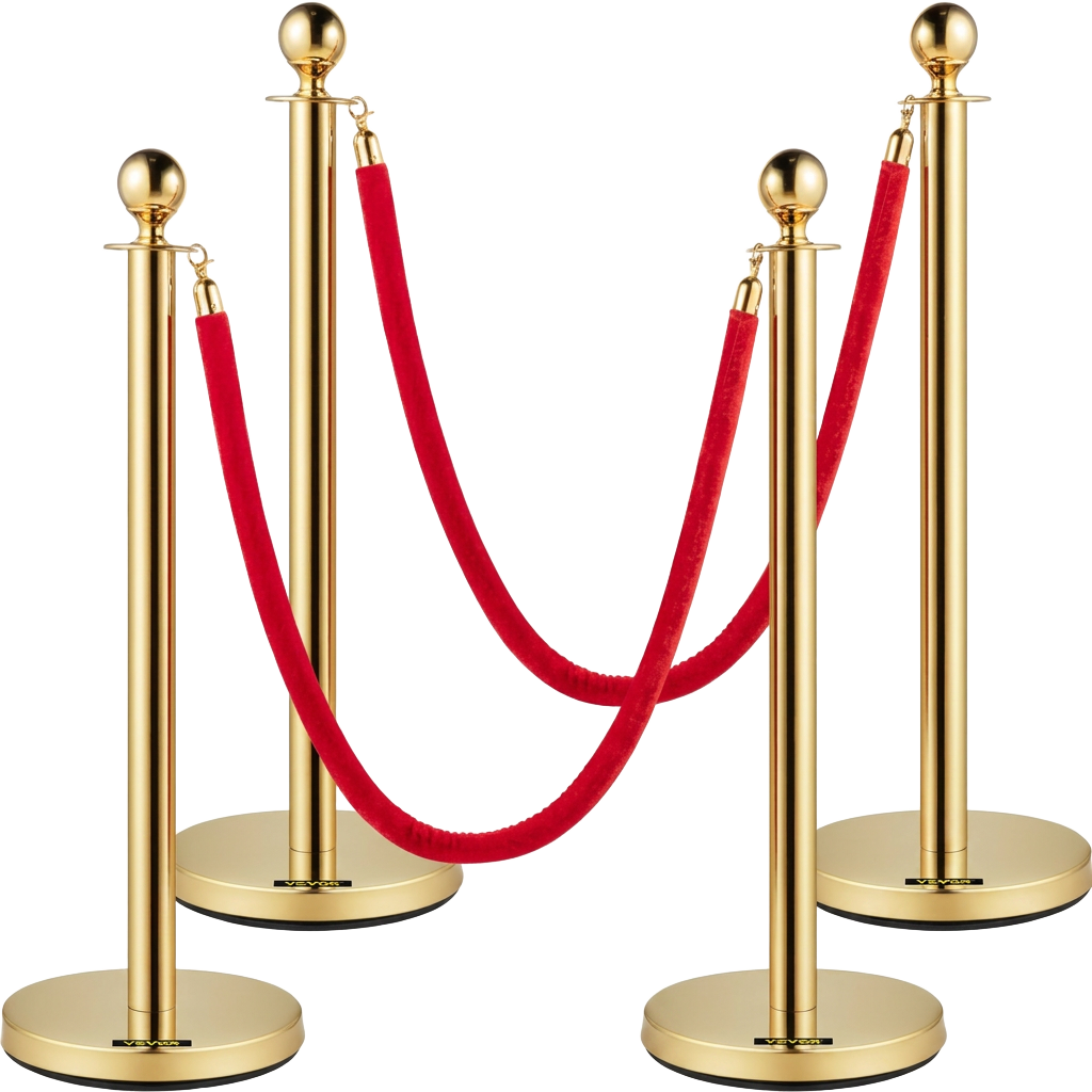 Set gouden afzetpalen met koord huren bij een discotent van Clubinjetuin.nl