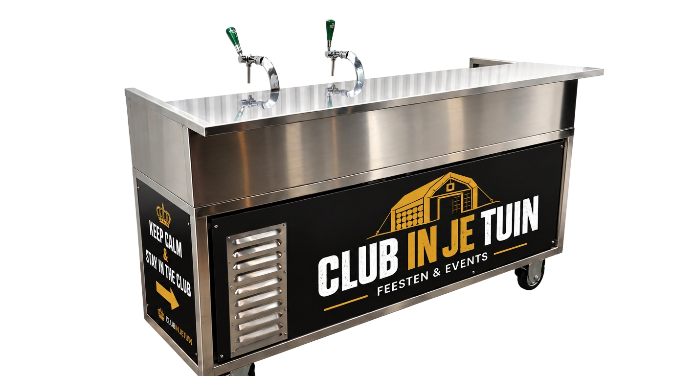 Professionele watergekoelde biertap voor 2 fusten huren voor feest en catering bij een opblaasbare partytent of discotent van Clubinjetuin.nl